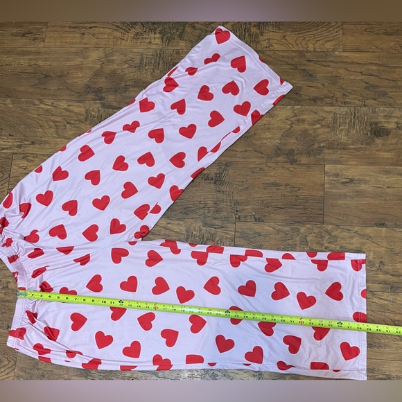 Wmns Pajamas Lounge Set Short Sleeve Long Elastic Waist Pants Hearts Pink/red 3x - Picture 7 of 12